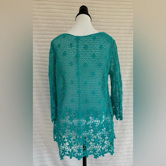 Teal Crochet Knit Top/Coverup - Picture 3 of 15